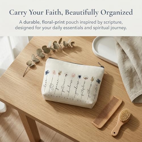 1 Pcs Christian Themed Makeup Bag (8.66x7x1.57 in) Cosmetic Pouch Printed with Bible Verses Exquisite Floral Pattern Thoughtful Positive Energy Gift for Women (B) - color: B