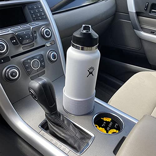 Car Coasters 2 Pack, Small 2.56" Stone Car Cupholder Absorbent Coaster Set for Women Men Drink Cup Holder Coasters (Sunflower&Funny Phrase) - color: Sunflower&funny Phrase