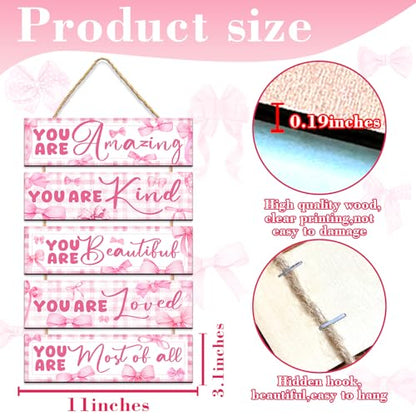 Pink Bows Wall Art Wooden Inspirational Girls Bedroom Signs Aesthetic Decor - color: Pink You Are Quotes
