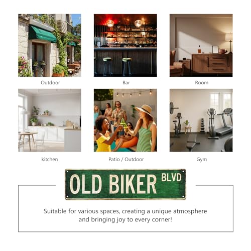Old Biker Blvd Metal Sign 4x15 inch | Rust-Free Aluminum Motorcycle Man Cave Decor | Weatherproof Indoor/Outdoor Wall Art for Garage, home bar sign, pub wall decor, Workshop & Biker Gifts - color: oldbiker