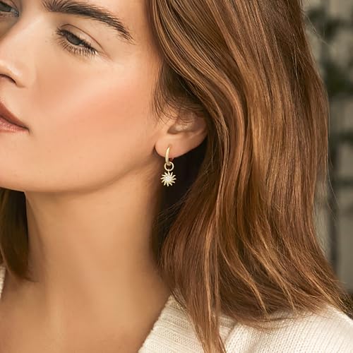 DAILY VIBES Cute Butterfly Star Cross Heart CZ Dangle Earrings for Women - color: Gold Sun CZ
