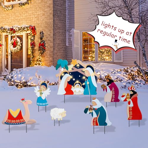Christmas Yard Sign Decorations Outdoor with LED Lights 7 Pcs Christmas Nativity Scene Yard Signs with Metal Stakes for Xmas Holiday Party Lawn Sign Garden Decor Outdoor Yard Signs - style: Nativity Scene
