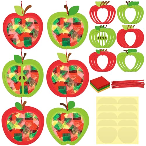 Chiisong 24 Sets Fall Apple Crafts Kit Back to School Tissue Paper Crafts - style: Apple