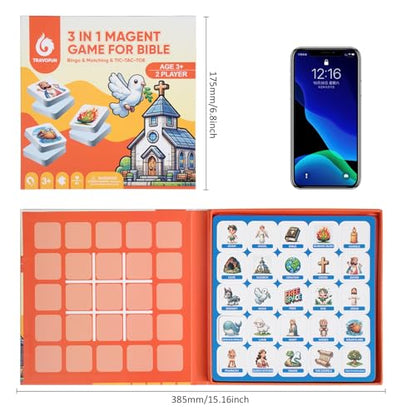 Travofun 3-in-1 Magnetic Bible Games for Kids Ages 5–8 - style: Bible 3-in-1 (Memory + Bingo + Tic-Tac-Toe)