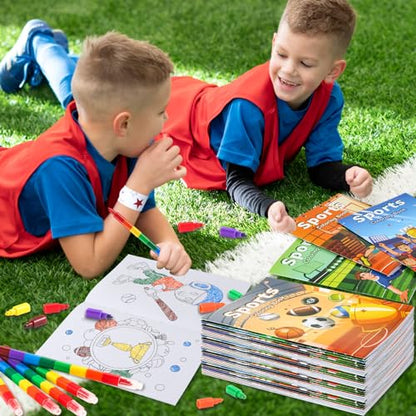BenLouis 24 Sports Mini Coloring Books with 24 Crayons for Kids Bulk - style: Sports