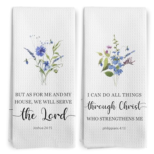 Christian Floral Kitchen Towels Set of 2, Christian Gifts for Women, I Can Do All Things Through Christ Dish Tea Towels for Kitchen, Bible Verse Flowers Decorative Hand Towels, 16x24 Inch - color: Bible Floral-2