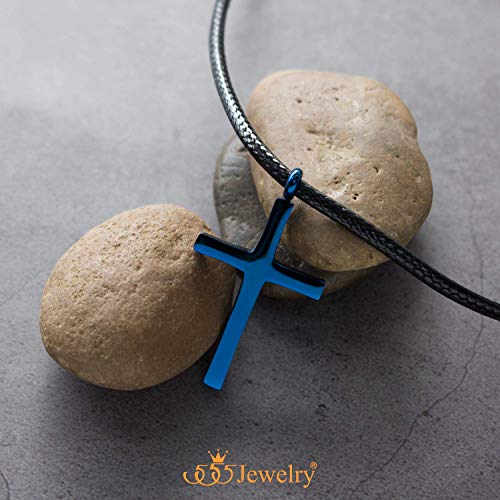 555Jewelry Stainless Steel Cross Necklace for Men - Cross Pendant with 18 Inch Adjustable Black Rope Cord - Mens Cross Necklaces