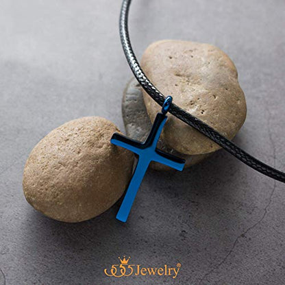 555Jewelry Stainless Steel Cross Necklace for Men - Cross Pendant with 18 Inch Adjustable Black Rope Cord - Mens Cross Necklaces