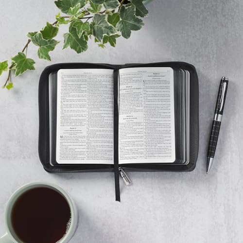 KJV Holy Bible, Mini Pocket Size, Red Letter, Reading Plan, Thematic Verse Finder, Ribbon Bookmark, King James Version, Vegan Leather, Black/Gray Zipper Closure, 6.2" x 4.3" (KJV Pocket Editions)