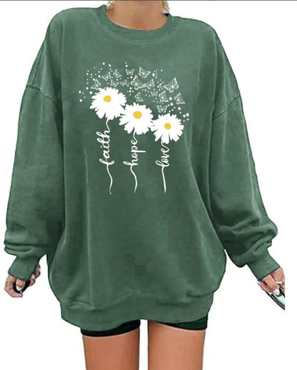 Christian Sweatshirts For Women Oversize Daisy Print Sweatshirts - color: Green, size: Medium