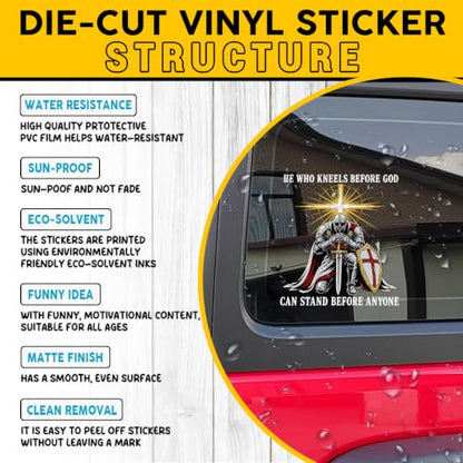 2PCS Knight Faith UV DTF Sticker, Religious Quote Car Window Decal 10in - color: He Who Kneels 1