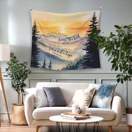 WAITPI Christian Nature Mountain Hanging Wall Tapestry for Bedroom, Forest Landscape Jeremiah 29:11 Bible Verse Scripture Wall Hanging Decor Tapestry for Home Living Room Church Office, 50x60in - color: plans, size: 60"L x 50"W