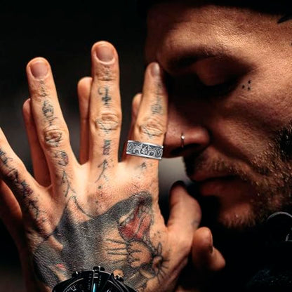 Viking Rings Stainless Steel Viking Norse Runes Wolf Raven Ring Jewelry for Men Women Size 7/8/9/10/11/12/13 - style: Viking Wolf&Knot