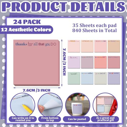 Yinder 24 Pcs Inspirational Sticky Notes Gifts, Thank You, Aesthetics - color: Aesthetics, size: Thank You