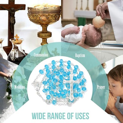 KOMI Crystal Rosary Beads with Jesus Crucifix, Catholic Necklace for Women First Communion Rosarios Wedding Rosary with Velvet Bag - style: 6MM-blue