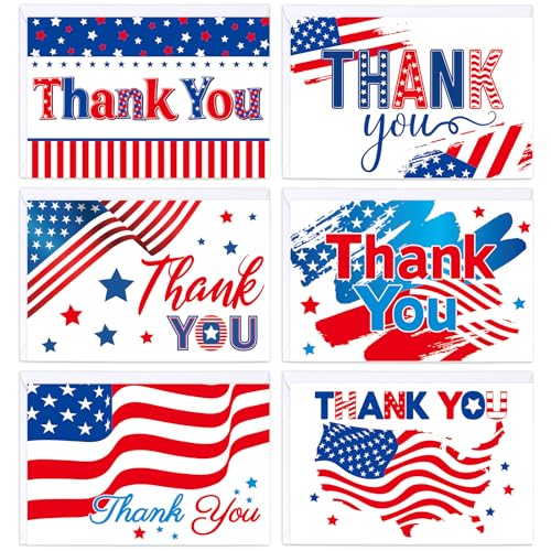 Fancy Land Patriotic Thank You Cards with Envelopes, 24Pcs