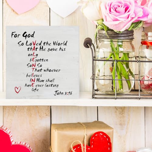 Christian Valentines Decor, Rustic John 3:16 Bible Verse Wood Sign - color: God