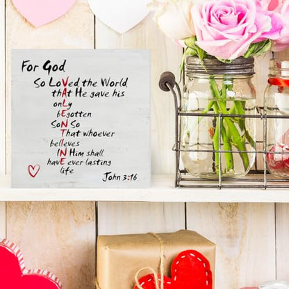 Christian Valentines Decor, Rustic John 3:16 Bible Verse Wood Sign - color: God