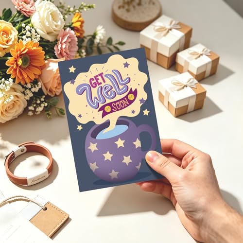 Ogeby 24 Pack Get Well Cards Set with Envelopes & Stickers, Cute Encouragement Cards for Friend Family Coworker, 6 Assorted Designs with Heartfelt Message Inside, 4x6 Inch