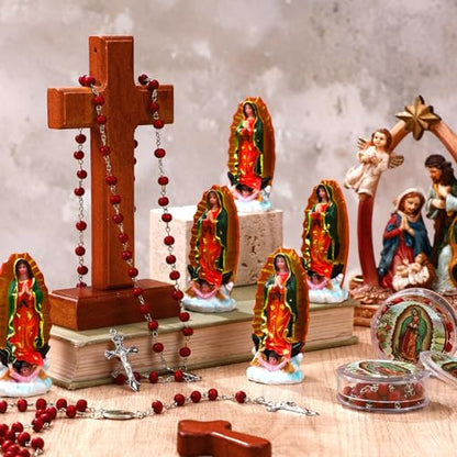 Our Lady of Guadalupe Statues with Scented Rosary Necklace,Red,60 Pcs - color: Red