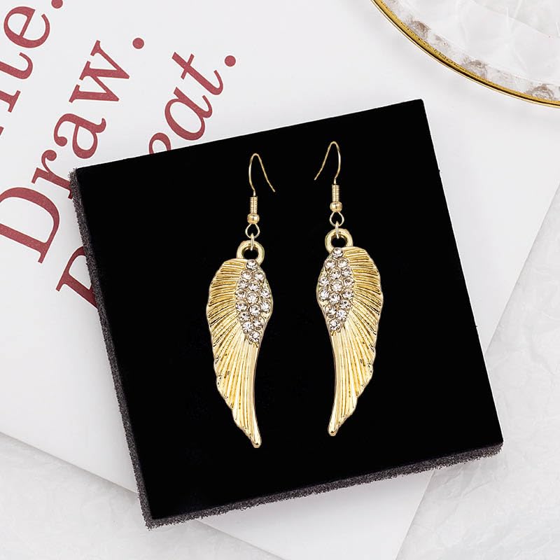 coadipress Angel Wing Earrings for Women Unique Silver Plated Fairy Feather Guardian Dangle Drop Hook Earrings Jewelry - color: Gold Rh Wing