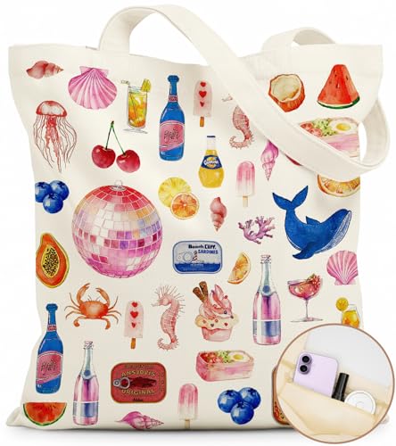 Canvas Tote Bag for Women with Zipper Cute - color: Grocery