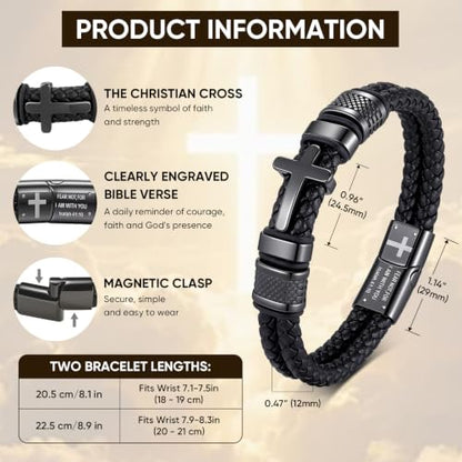 Christian Cross Bracelet Gift for Men, Double-Row Braided Leather Bracelet - color: ISAIAH 41:10, size: Fits Wrist 7.1-7.5 Inches