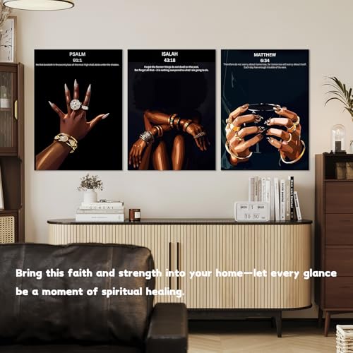 RKYKISS Set of 3 Black Christian Girl Canvas Wall Art, Bible Verse Scripture Picture Prints, Faith Inspirational Painting Poster, Frameless 16x24 Inches - color: Bible Frameless, size: 16"L x 24"W