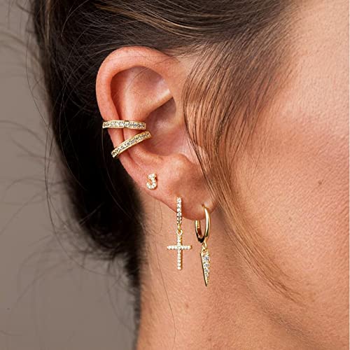 Me&Hz Cross Dangle Earrings for Women Men Cross Huggie Hoop Earrings - color: Gold