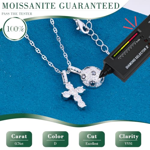 Moissanite Double Cross Necklace, Women Moissanite Diamond Cross Pendant - color: S925 Sliver Cross+Football