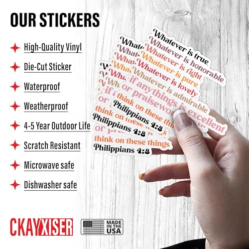 (3Pcs) Philippians 4:8 Whatever is True Whatever is Noble Whatever Stickers Bible Christian 3" Waterproof Vinyl Sticker for Laptop, Water Bottle, Tumbler, Accessory Gifts for Her Him 3 Inches - size: 3x3