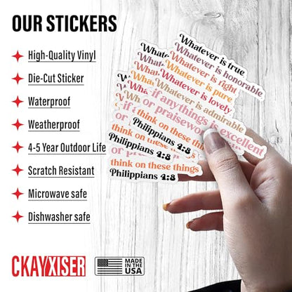 (3Pcs) Philippians 4:8 Whatever is True Whatever is Noble Whatever Stickers Bible Christian 3" Waterproof Vinyl Sticker for Laptop, Water Bottle, Tumbler, Accessory Gifts for Her Him 3 Inches - size: 3x3