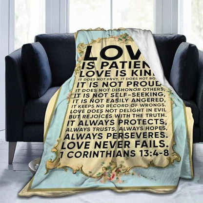 Love is Patient Love is Kind Gifts Blanket 60"X50" Bible Verses Christian Bed Throw Blanket Soft Lightweight Cozy Warm Religious Blankets for Kids Teens Men Women - color: Love, size: 60"x50"
