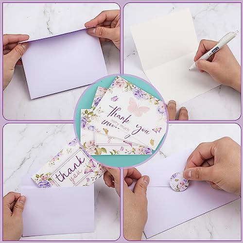 60 Pieces Butterfly Floral Baby Shower Thank You Cards,Purple Thank You Cards Includes 30 Pieces Envelopes and 30 Pieces Blank Butterfly Cards with Stickers for Wedding Baby Shower Graduation Bridal - color: butterfly
