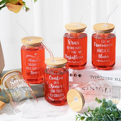 12 Pcs Christian Glass Cups Bulk Christian Gifts for Woman,Español - style: Español