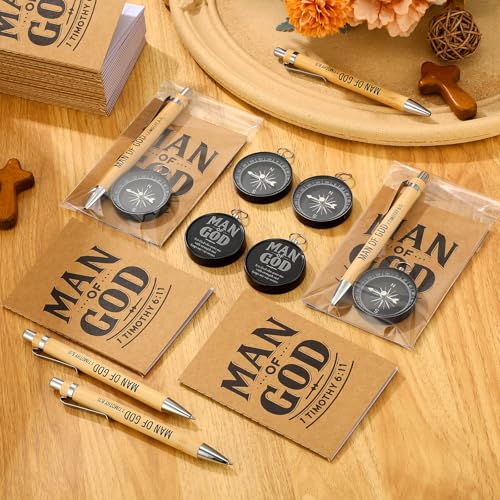 Chiisong 25 Set Man of God Gifts Include 25 Christian Mini Compass, 25 Religious Notebooks, 25 Bamboo Ballpoint Pens for Father's Day Pastors Church Travel Party Favors(25 Sets,Black) - color: Black