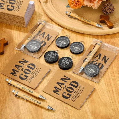 Chiisong 25 Set Man of God Gifts Include 25 Christian Mini Compass, 25 Religious Notebooks, 25 Bamboo Ballpoint Pens for Father's Day Pastors Church Travel Party Favors(25 Sets,Black) - color: Black