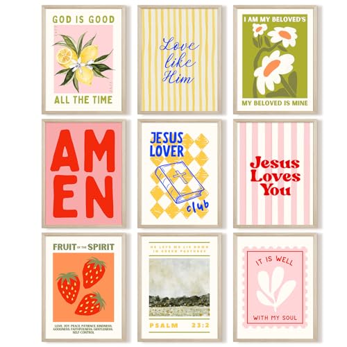 Christian Wall Art Decor Bible Verse Poster Preppy Scripture Canvas Wall Art Jesus Religious Pictures Girl Room Painting Trendy Colorful Prints Christian Artwork for Girls Bedroom 8x10x9 Inch Framed - color: Colorful Bible Prints, size: 8x10 Inch Framed