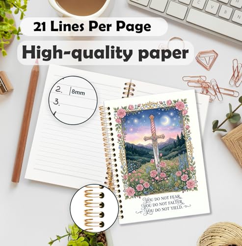 BNHJKFQZ Floral Sword Inspirational Spiral Journal Notebook for Women, Book Lover Gifts Hardcover Notebook for Work Note Taking, You Do Not Fear Motivational Journals for Writing - color: Bible-Floral Sword