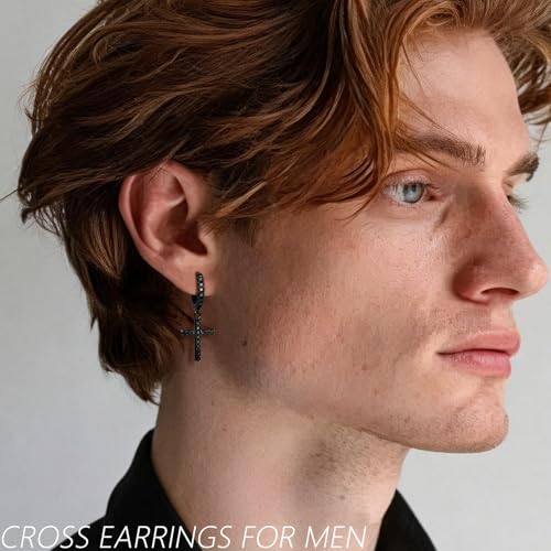Me&Hz Cross Dangle Earrings for Women Men Cross Huggie Hoop Earrings - color: Black