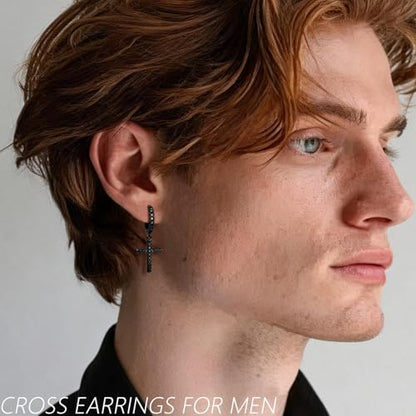 Me&Hz Cross Dangle Earrings for Women Men Cross Huggie Hoop Earrings - color: Black