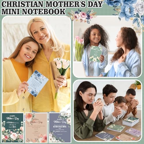 Gilprop 50 Pcs Mother's Day Church Gifts Bulk Christian Mother's Day Floral Notebooks Jesus Bible Notepad Religious Scripture Prayer Inspirational Journals for Mom Catholic Group Members Sunday School - style: Mother's Day