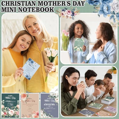 Gilprop 50 Pcs Mother's Day Church Gifts Bulk Christian Mother's Day Floral Notebooks Jesus Bible Notepad Religious Scripture Prayer Inspirational Journals for Mom Catholic Group Members Sunday School - style: Mother's Day