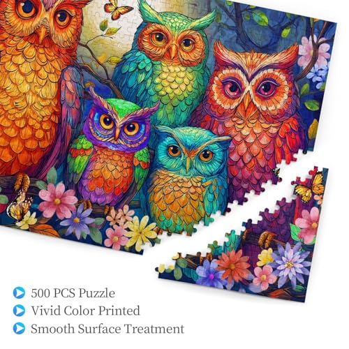 Owl Jigsaw Puzzles for Adults 500 Pieces Flower Owl Painting Wooden Jigsaw Puzzle Colorful Animal Owls Puzzle for Family Friends Challenging Game Home Decor - color: Owl, size: 500PCS