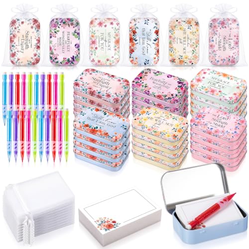 24 Sets Prayer Box Bulk with Cards, Pencils and Organza Bags, Floral Tin Prayer Boxes for Christian Gifts, Christmas, Church Favors, Bible Study, Baptism (Vibrant Floral) - style: Vibrant Floral
