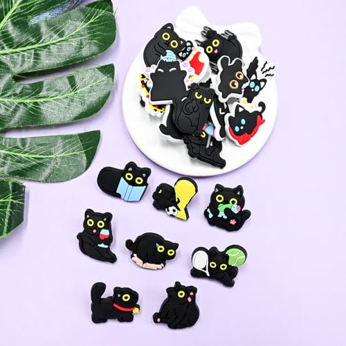 Cute Pins Bulk, Funny Lapel Badge Pins Rubber Brooch Pins for Backpacks, Hats, Bags - style: Black cat-30PCS