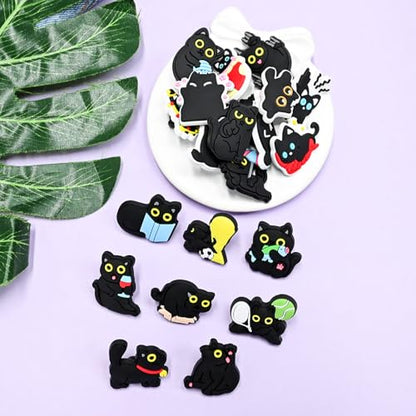 Cute Pins Bulk, Funny Lapel Badge Pins Rubber Brooch Pins for Backpacks, Hats, Bags - style: Black cat-30PCS