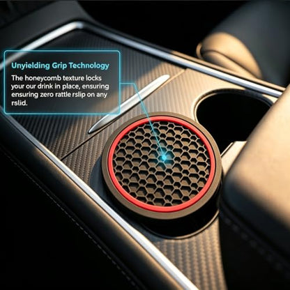 4PCS Car Cup Holder Coasters,2.75 Inch Non-Slip Insert Water Bottle Holder Pads, Shockproof Silicone Cup Pads, Universal Car Drink Holders for Vehicles, Trucks, RVs(Black/Red) - color: Red