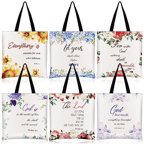 Silkfly 6 Pcs Christian Tote Bags for Women Bible Canvas Bag Religious Gift