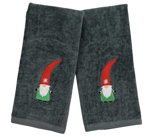 Christmas Gray Grey Guest Hand Bathroom Towels Elegant Winter Gnome, 16x26" - color: Nordic Gnome